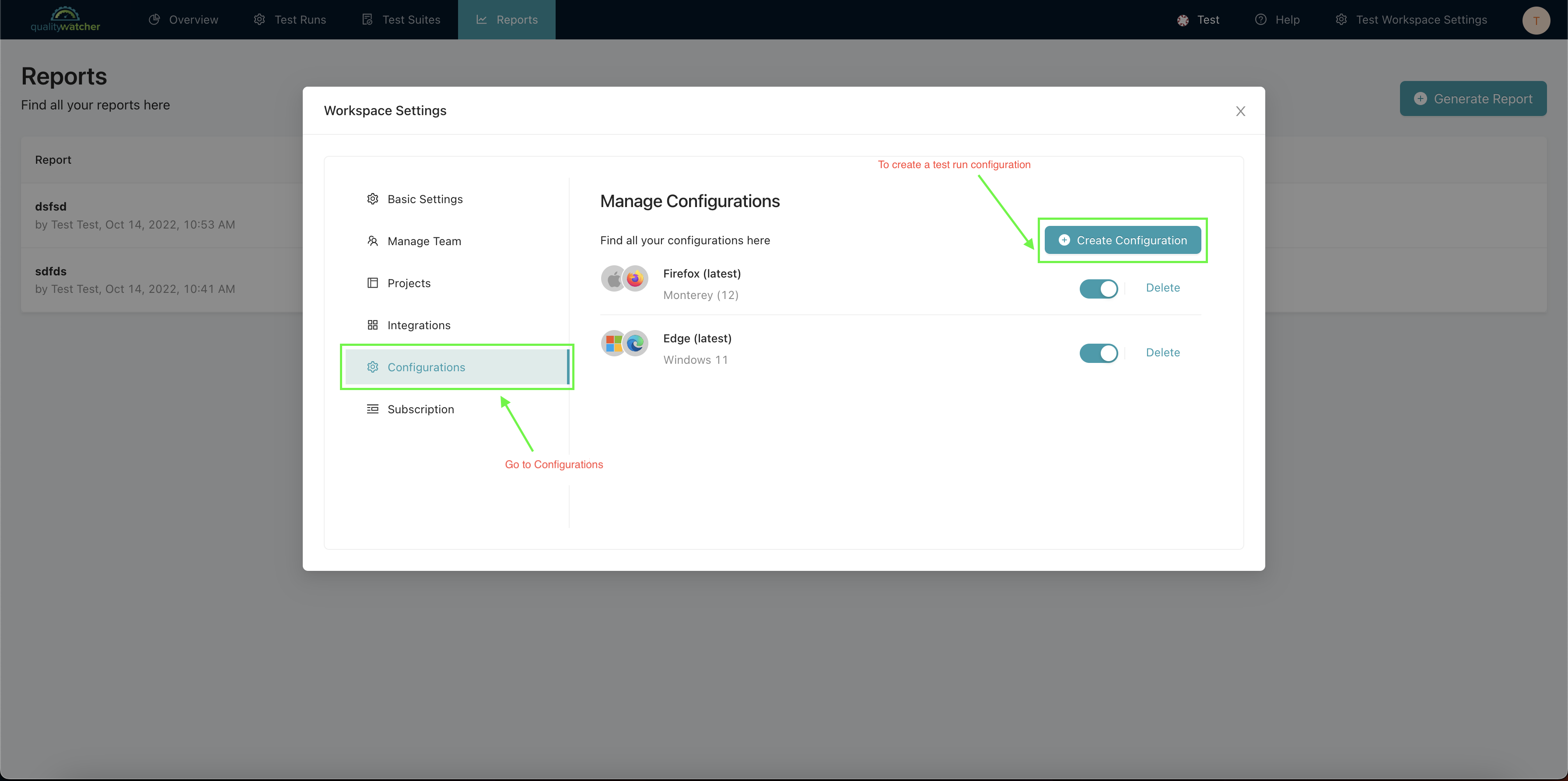 Go to Configurations and then click Create Configuration