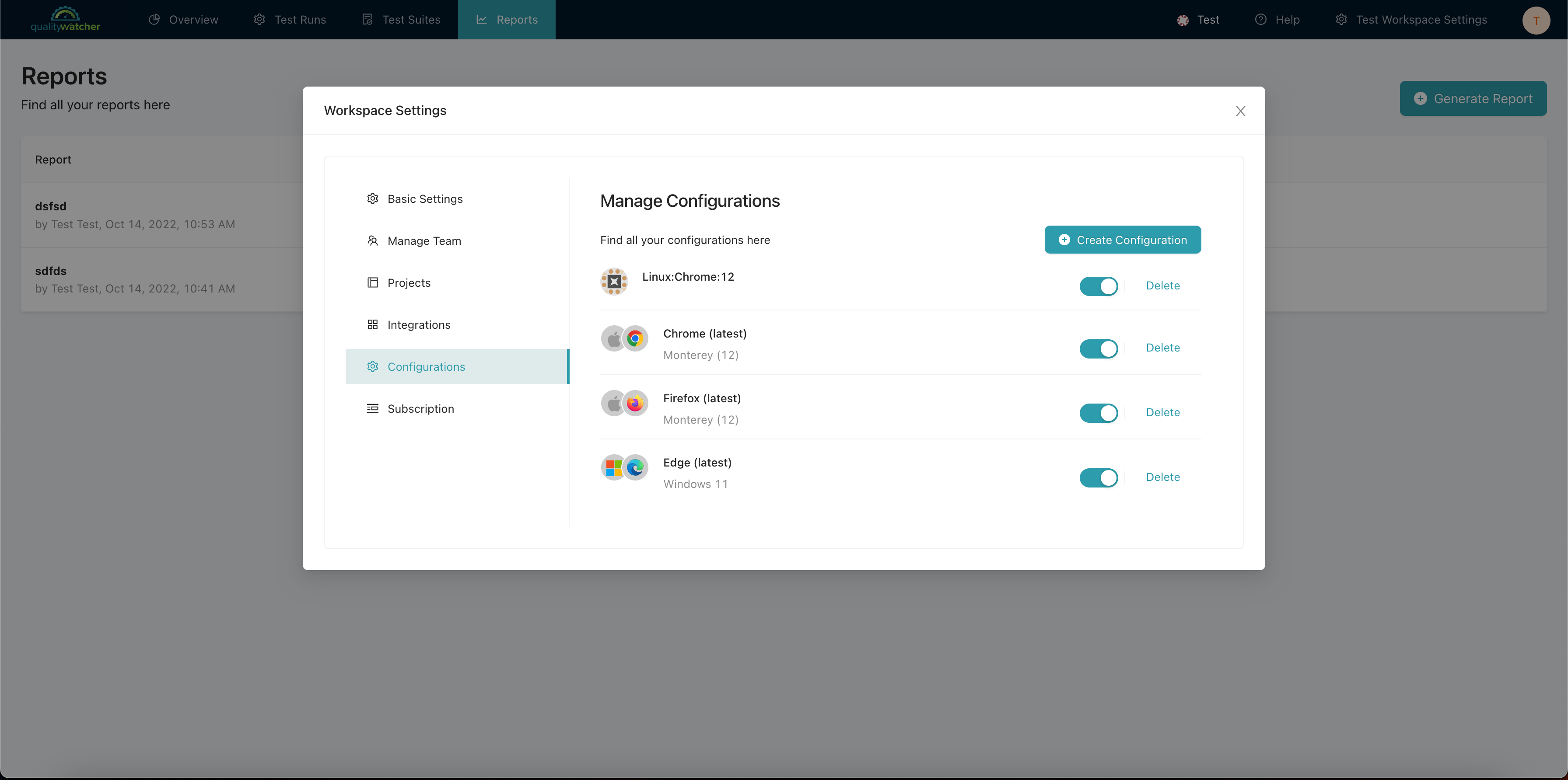 Test run configurations list will be updated with the new configurations.