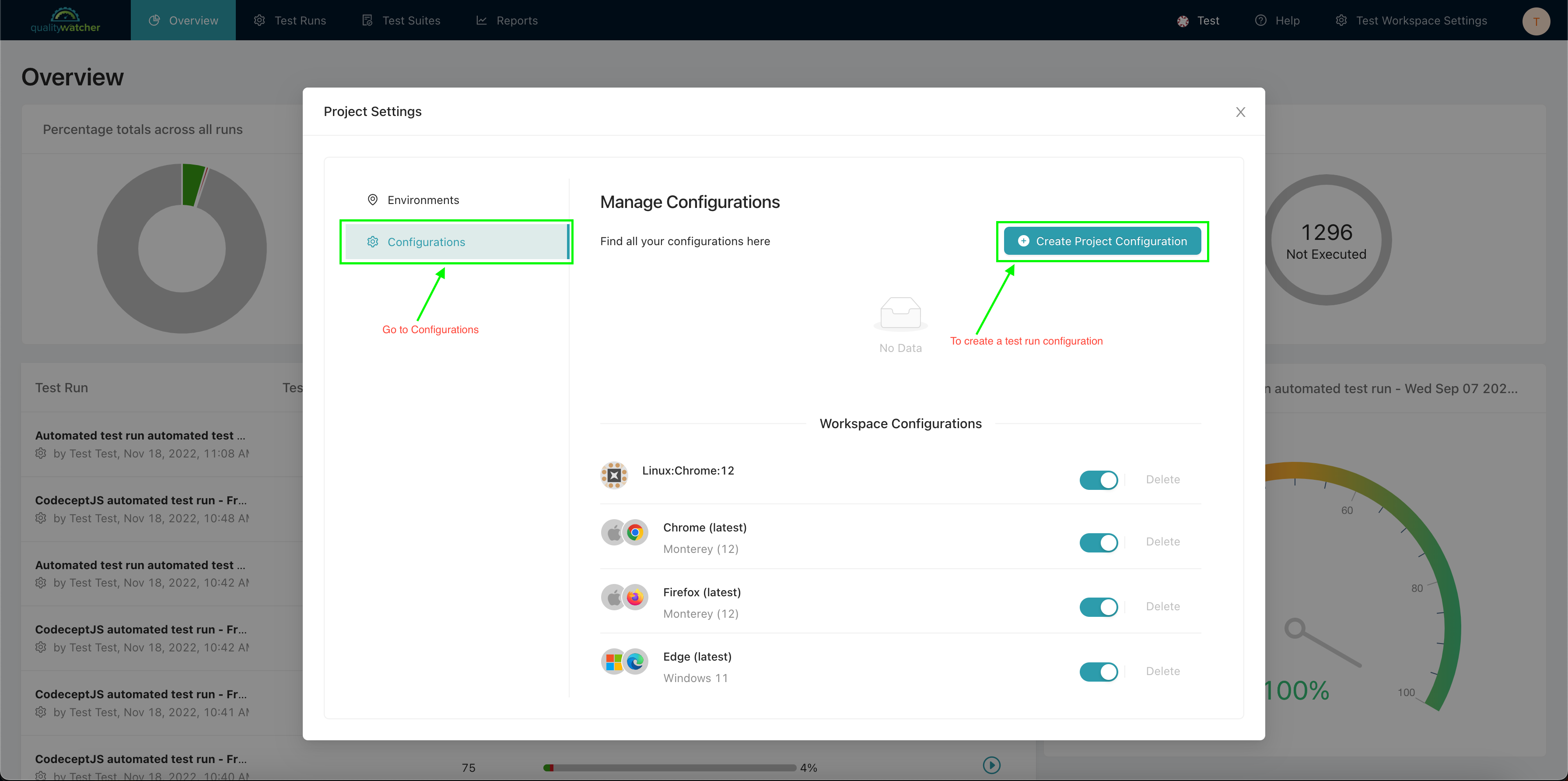 Go to Configurations and then click Create Project Configuration