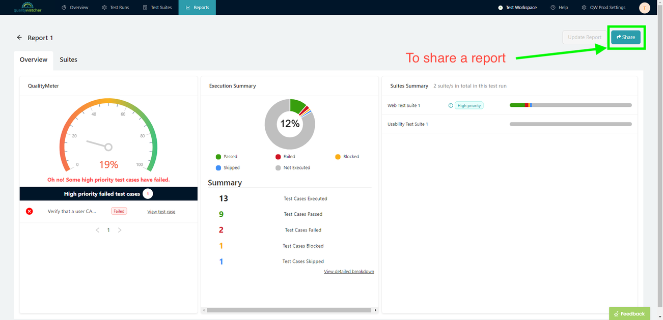 Sharing a Report in QualityWatcher