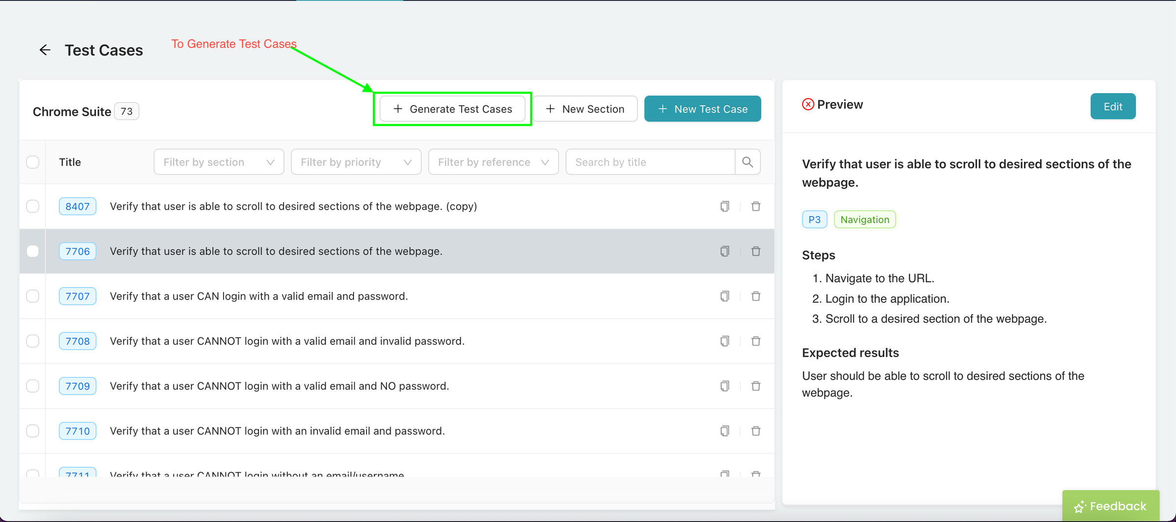 Generating Test Cases in QualityWatcher