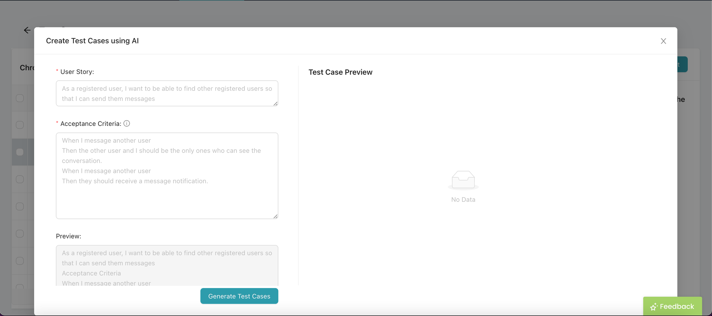 Generating Test Cases in QualityWatcher