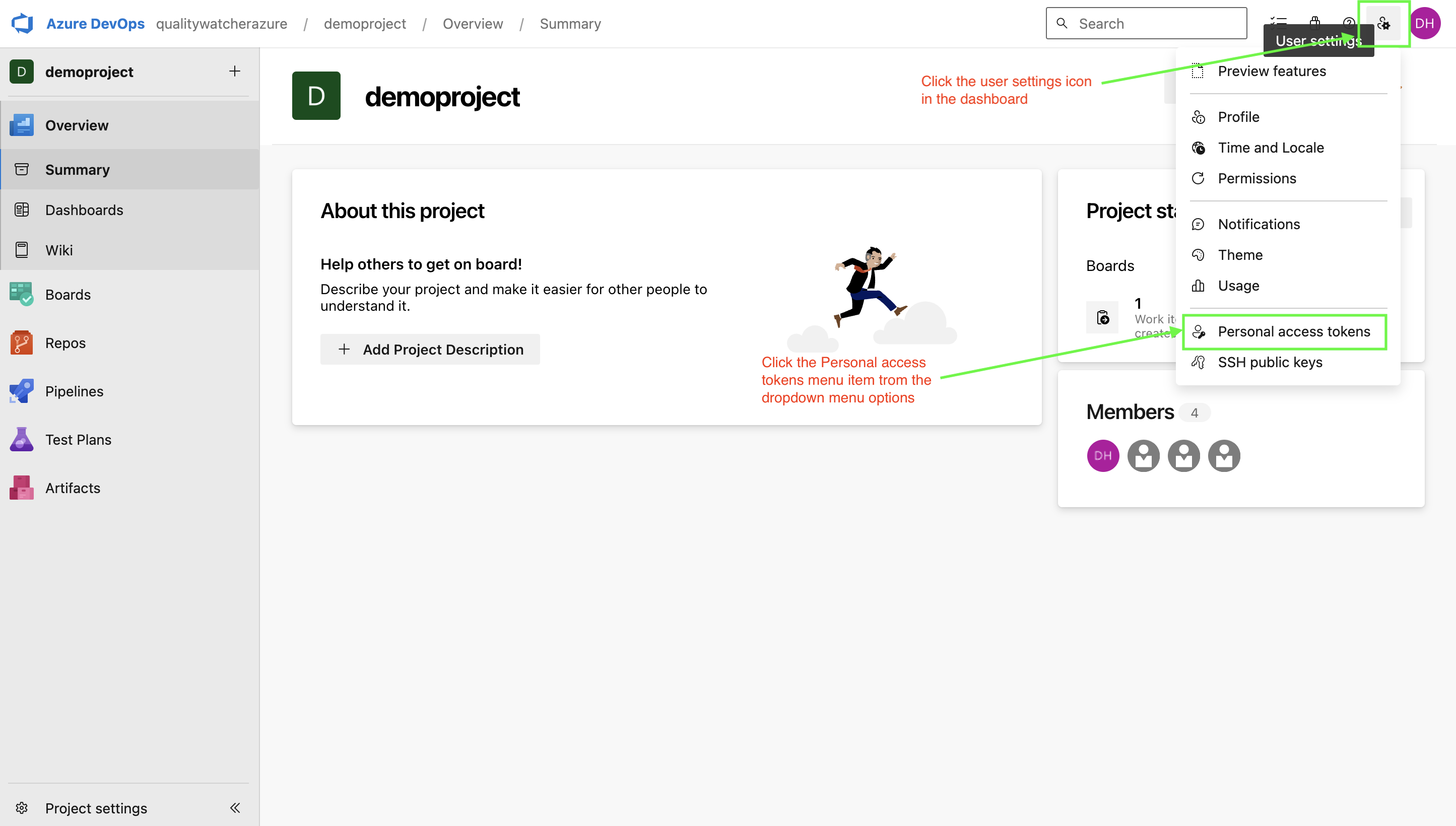 Create a personal access token from your user settings.