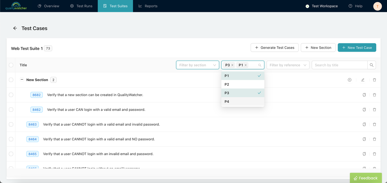 Filtering Test Cases by Priority