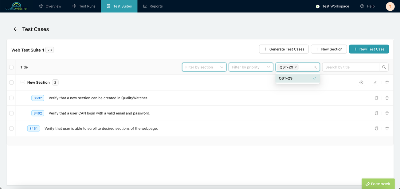 Filtering Test Cases by Reference