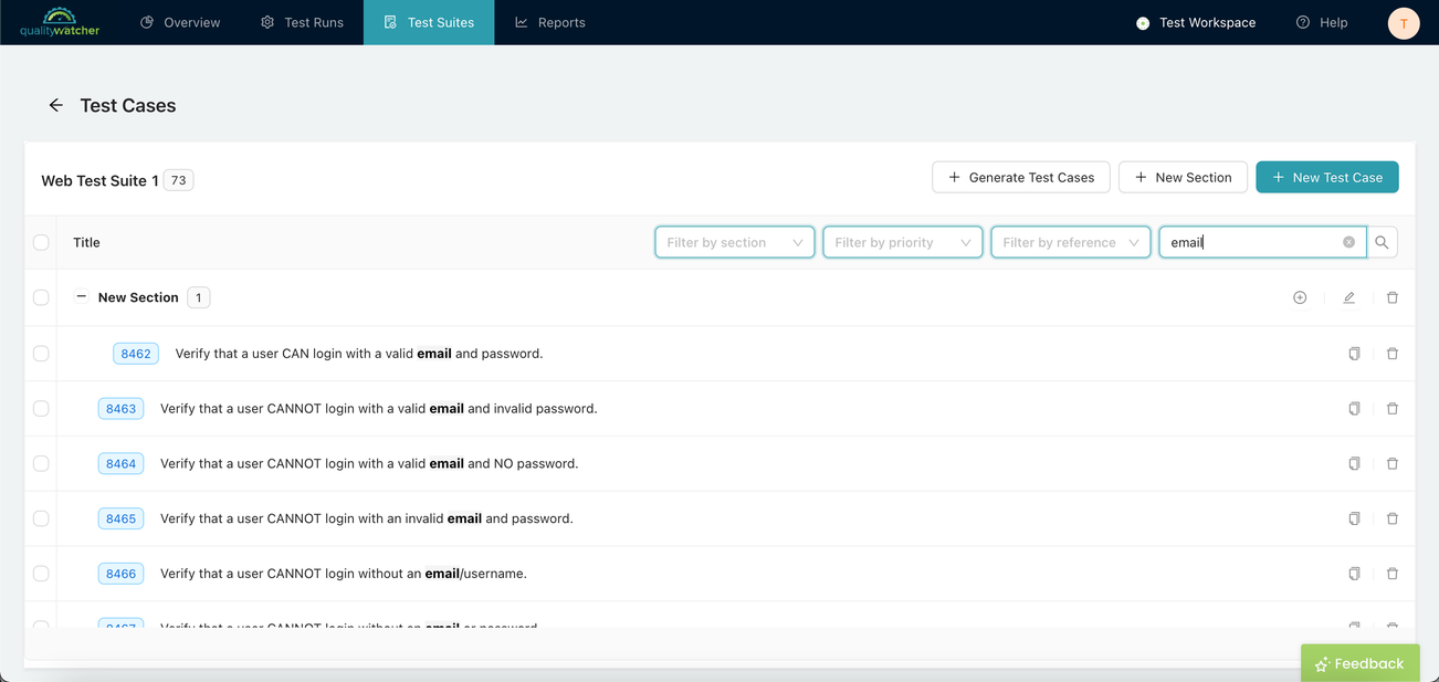 Filtering Test Cases by Test Case Title