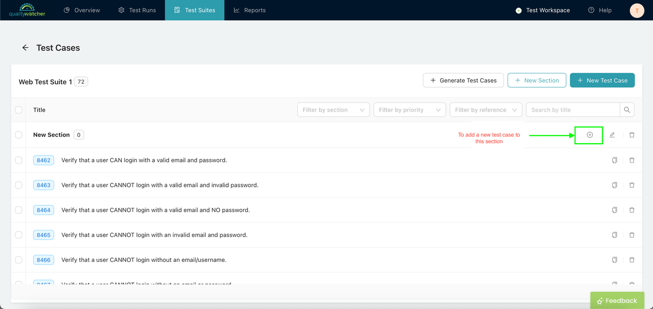 Adding a New Test Case to a Section